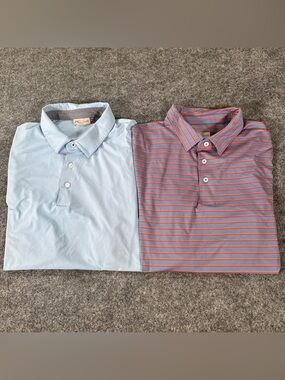 KJUS Polo Shirt Mens XL‎ Blue Striped Light Blue Comfort Fit Golf Lot Of 2 Golf